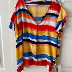 Water color striped blouse with tie at the bottom, Rafaella, 2X